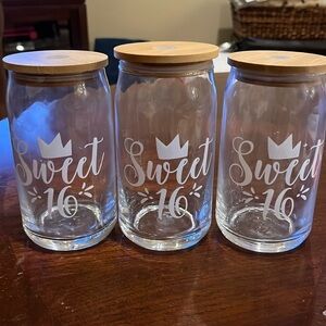 NWT Glass Mason Jar with Glass Straw - Sweet 16